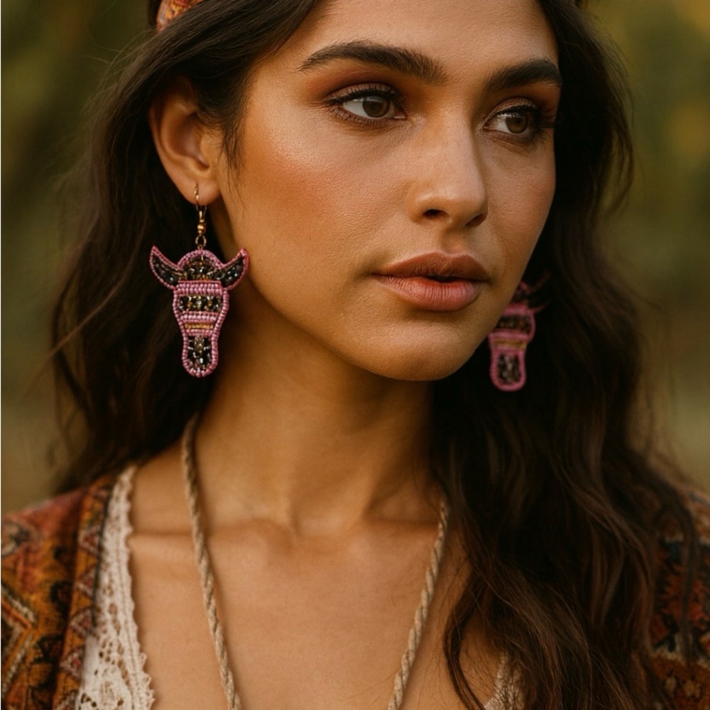 Handcrafted Pink Beaded Earrings